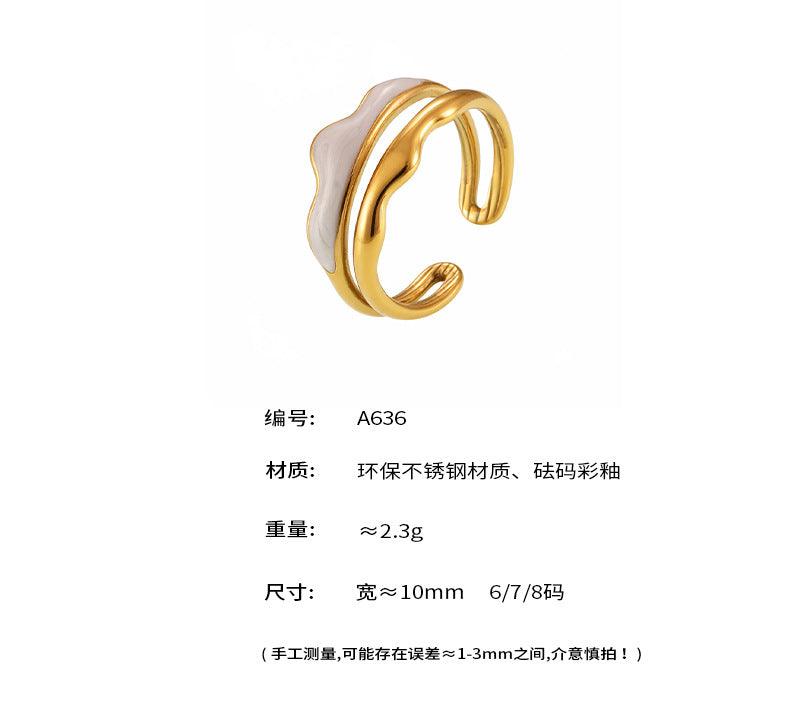 B廠-砝碼彩釉雙層波浪戒指氣質創意開口不鏽鋼鍍真金不掉色首飾「A636」25.03-1