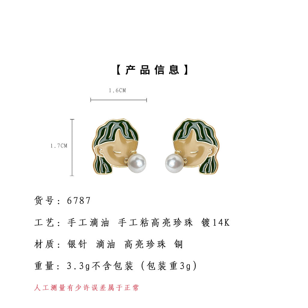 A廠-泡泡女孩原創設計925銀針琺瑯滴釉鍍14K個性創意新款趣味耳飾耳釘「6787」25.09-3