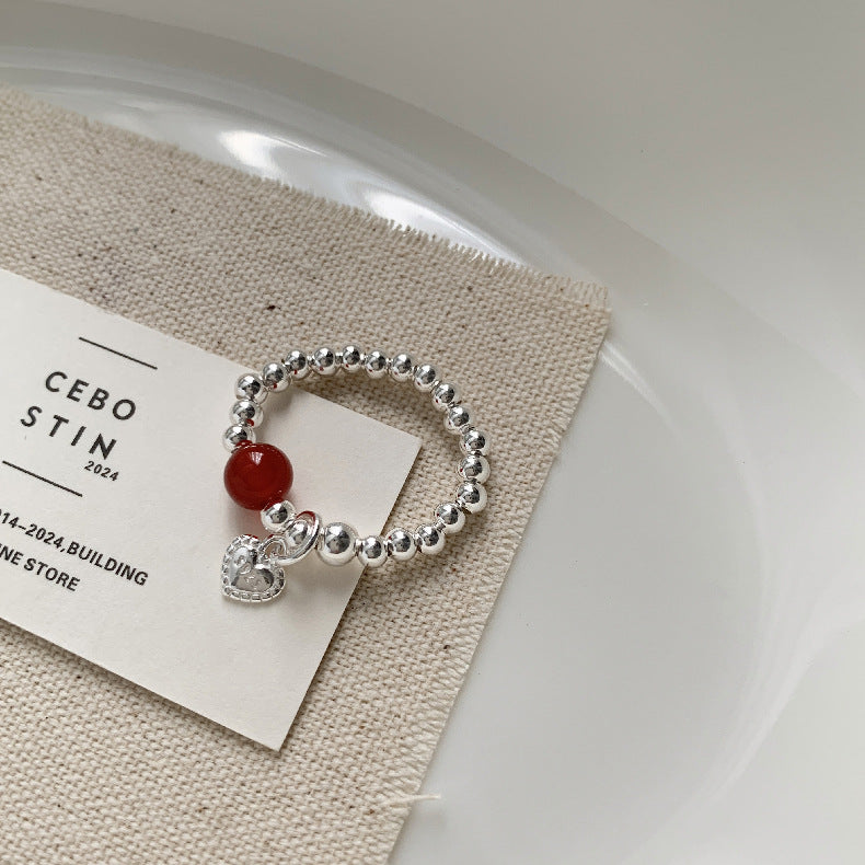 C廠-新中式古風大象小象小魚福袋蝴蝶結錢幣紅瑪瑙S925純銀彈力戒指「1520-1527」25.11-3