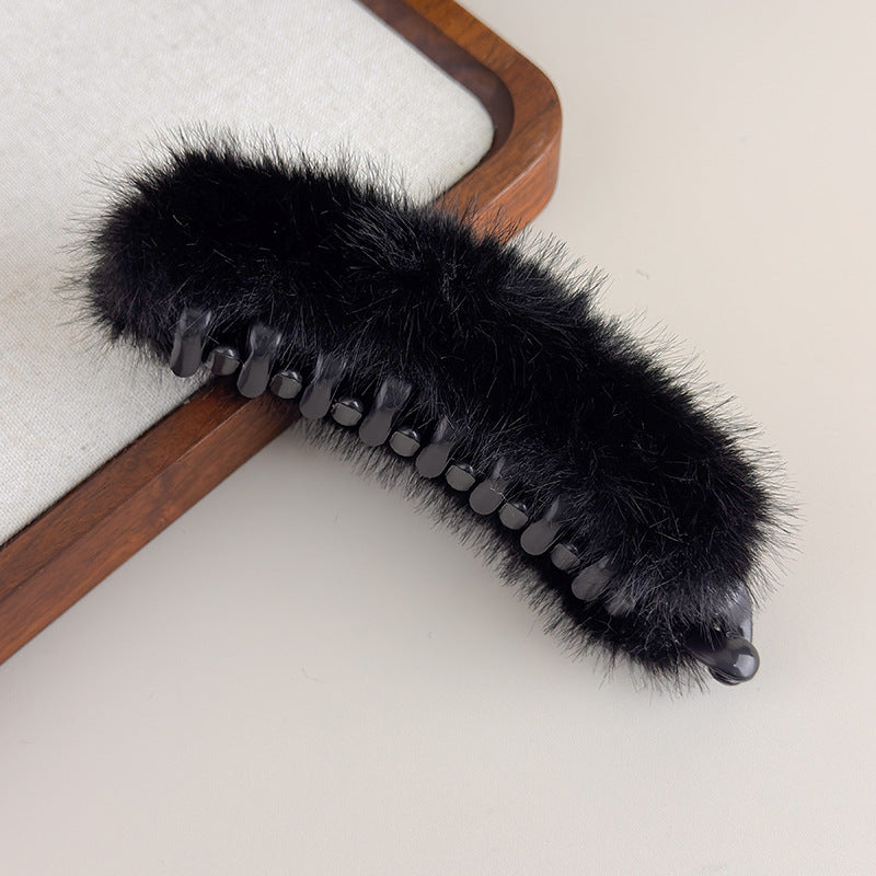 E廠-大號毛茸茸香蕉扭扭夾女秋冬高馬尾竪夾髮卡後腦勺半扎髮橫夾髮夾「27697」25.11-3