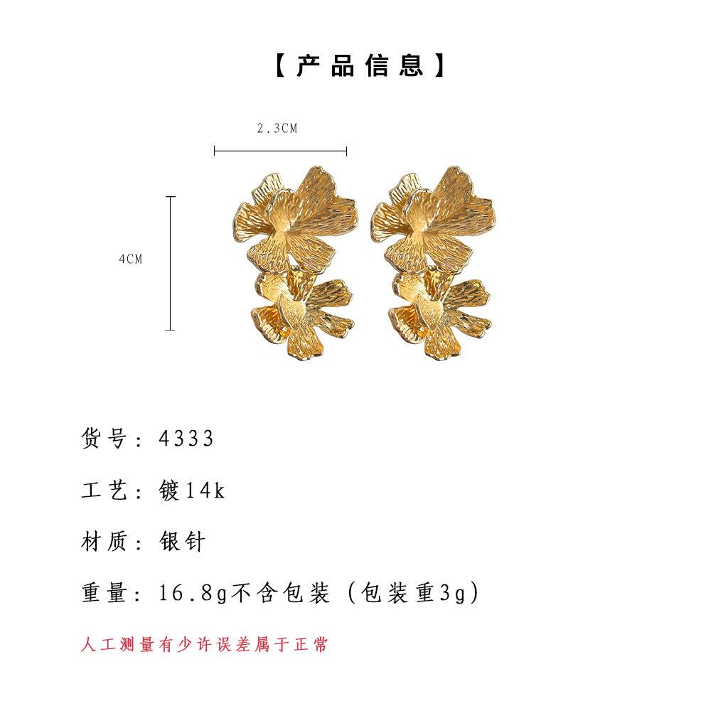 A廠-中古重工質感鍍14K一款兩戴立體花朵耳環女氣質工廠新款耳環飾品「4333」24.06-3