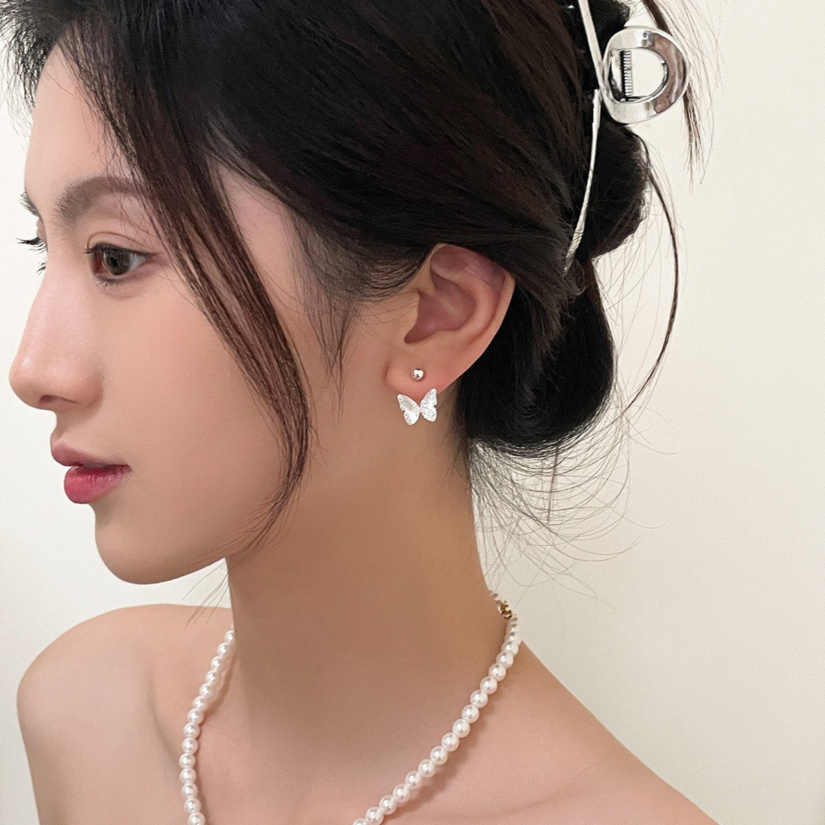 C廠-輕奢清冷風後掛式蝴蝶耳釘女小眾高級感銀針耳環新款氣質百搭耳飾「EH-3745」25.09-1