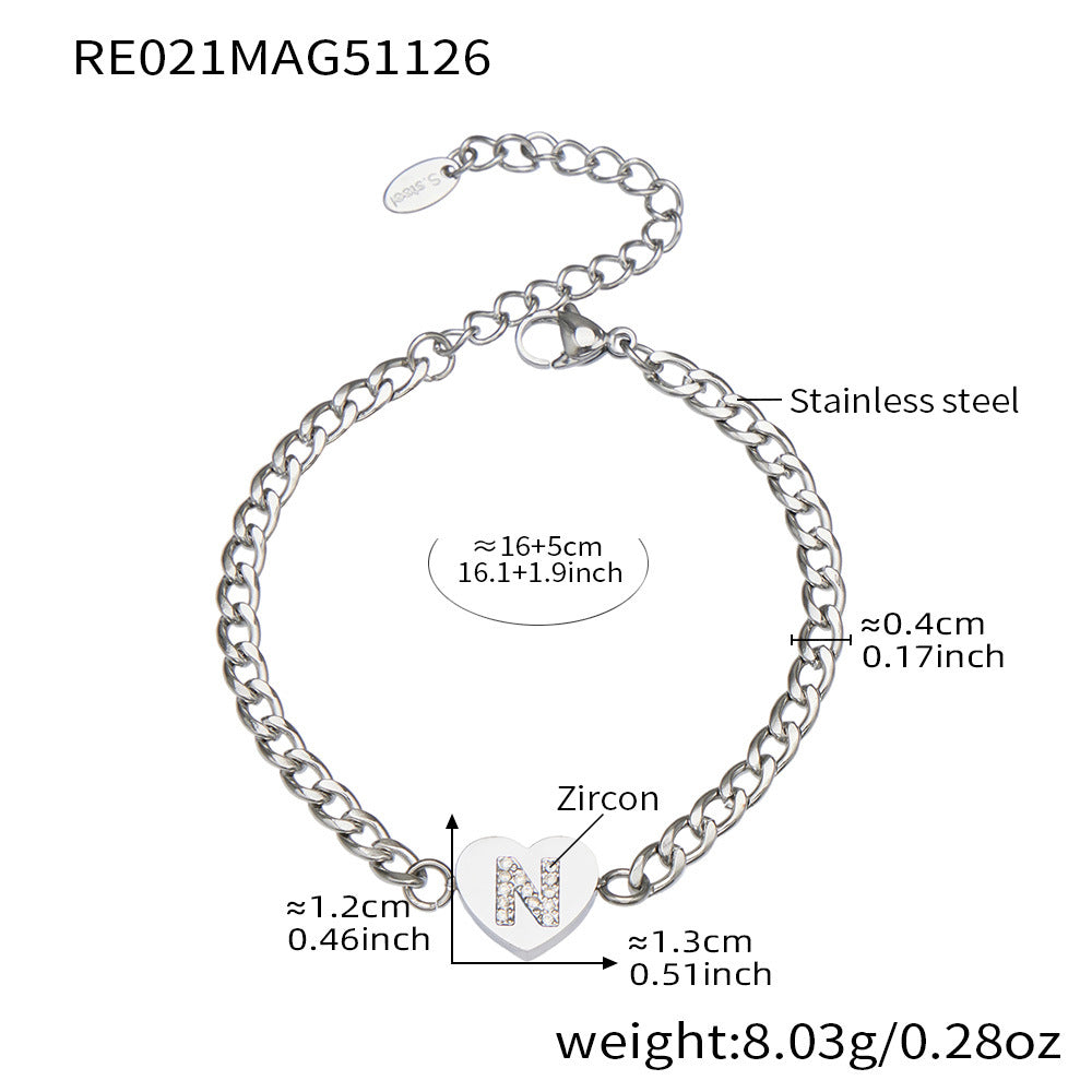 B廠-不鏽鋼愛心字母鑲嵌鋯石吊墜項鍊手鍊套裝 歐美個性首飾鍍18k真金「RP021」25.12-1