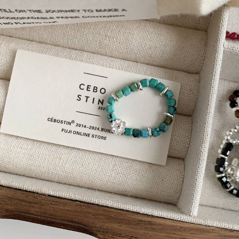 C廠-古風花朵葉子福袋小馬元寶蘋果紅瑪瑙彈力戒指S925純銀戒指女士「RB」25.11-4