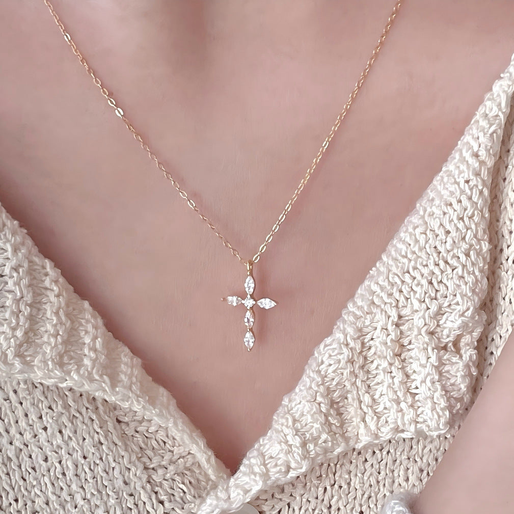 F廠-韓國韓版925純銀鋯石十字架項鍊簡約氣質ins小紅書項鍊「B1387」25.11-4