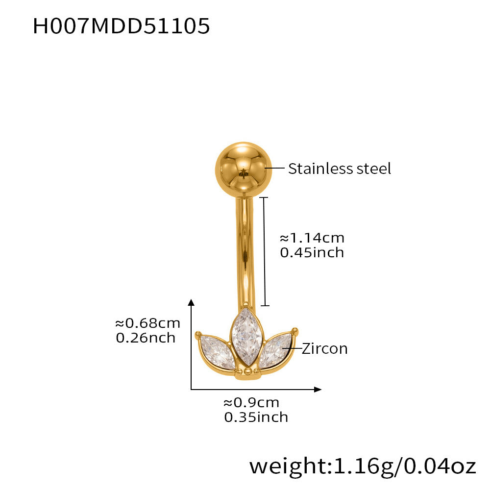 B廠-超閃5A鋯石愛心水滴造型肚臍釘不鏽鋼18k鍍金歐美穿刺飾品「H001」25.11-2