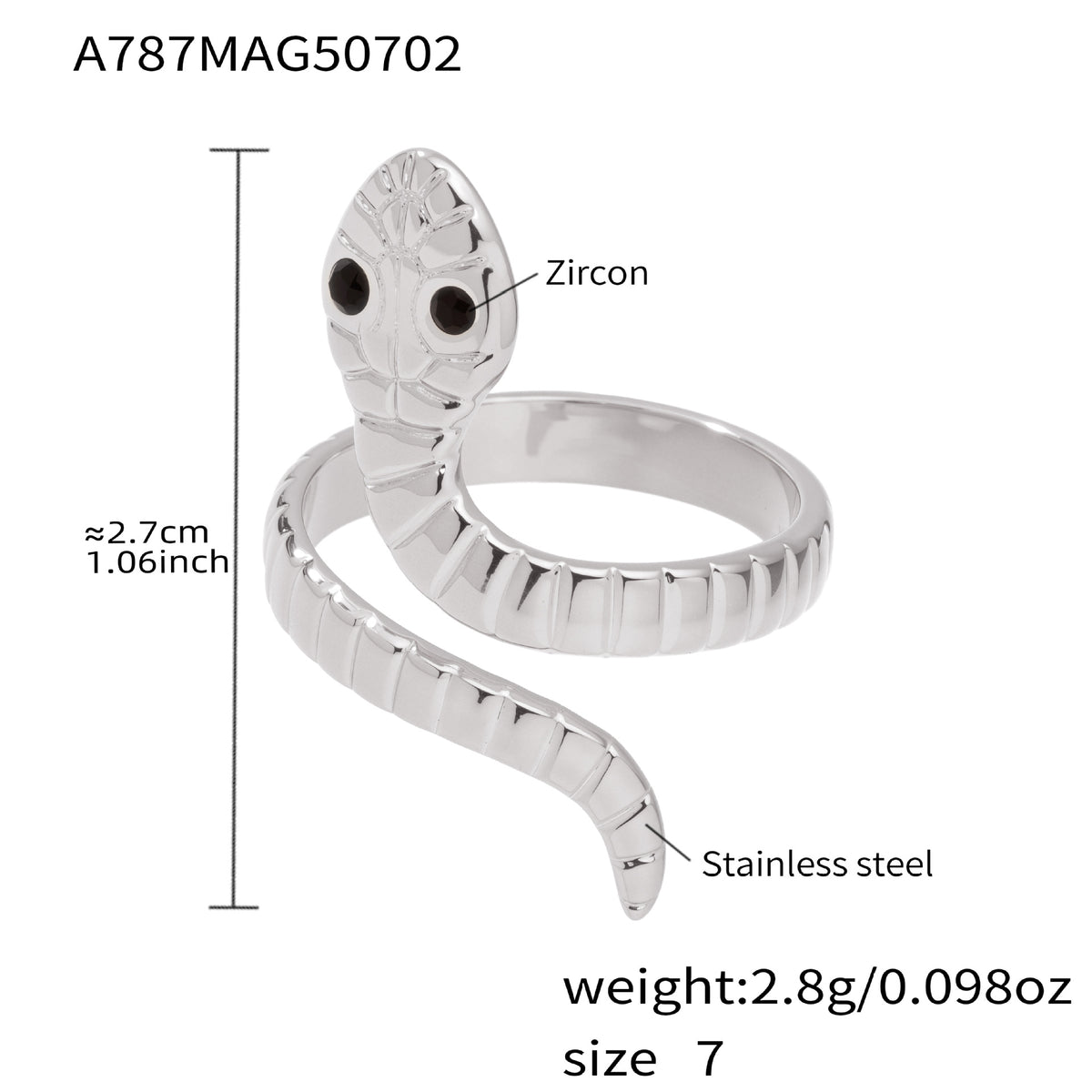 B廠-歐美不鏽鋼蛇形戒指小眾開口指環本命年鈦鋼飾品跨境rings「A786-A787」25.07-2