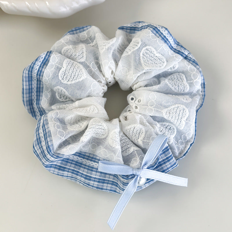 E廠-春夏新款藍色系蕾絲格子大腸髮圈女小蠻腰頭飾丸子頭大號髮繩髮飾「26536C 26481D 26844」25.04-4