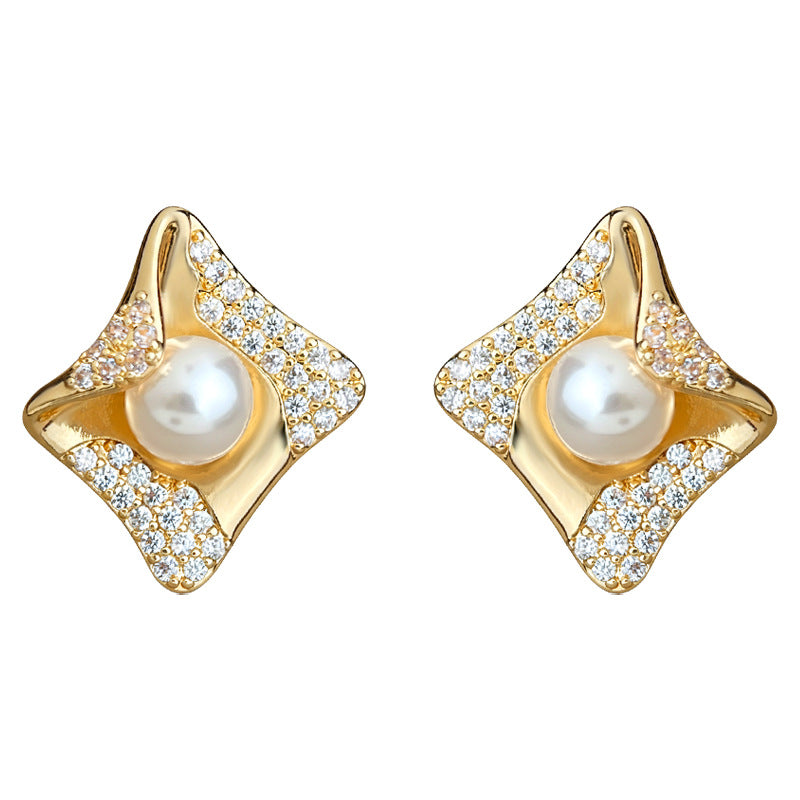 A廠-原創幾何高級感微鑲鋯石925銀針老錢風立體創意新耳飾耳釘「7143」25.12-3