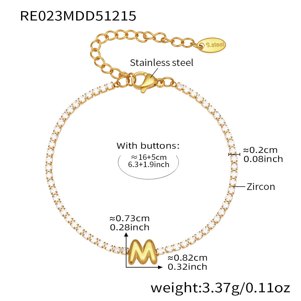 B廠-爆閃爪鑲鋯石26字母手鍊 不鏽鋼鍍18k真金時尚精緻氣質珠寶首飾女「RE023」25.12-3