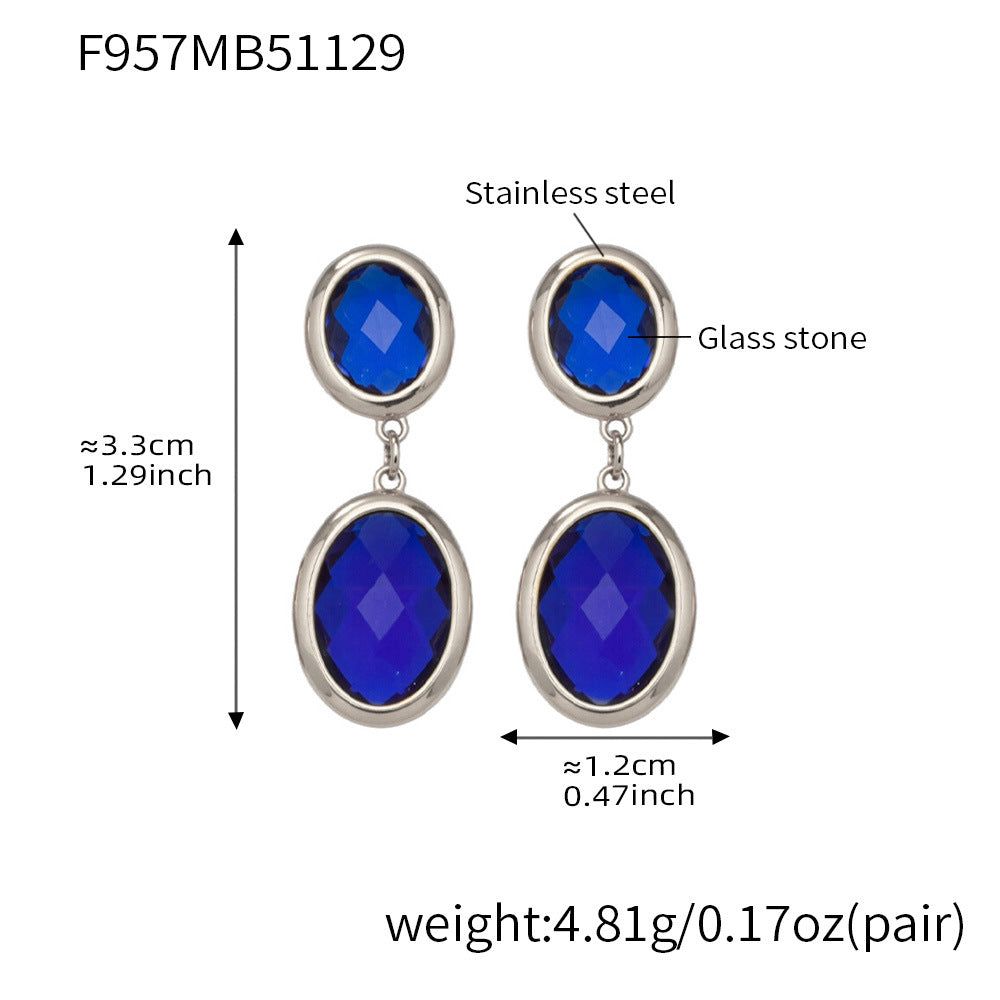 B廠-不鏽鋼幾何橢圓吊墜切面玻璃石耳環ins小眾設計百搭耳飾鍍18k真金「F957」25.12-1