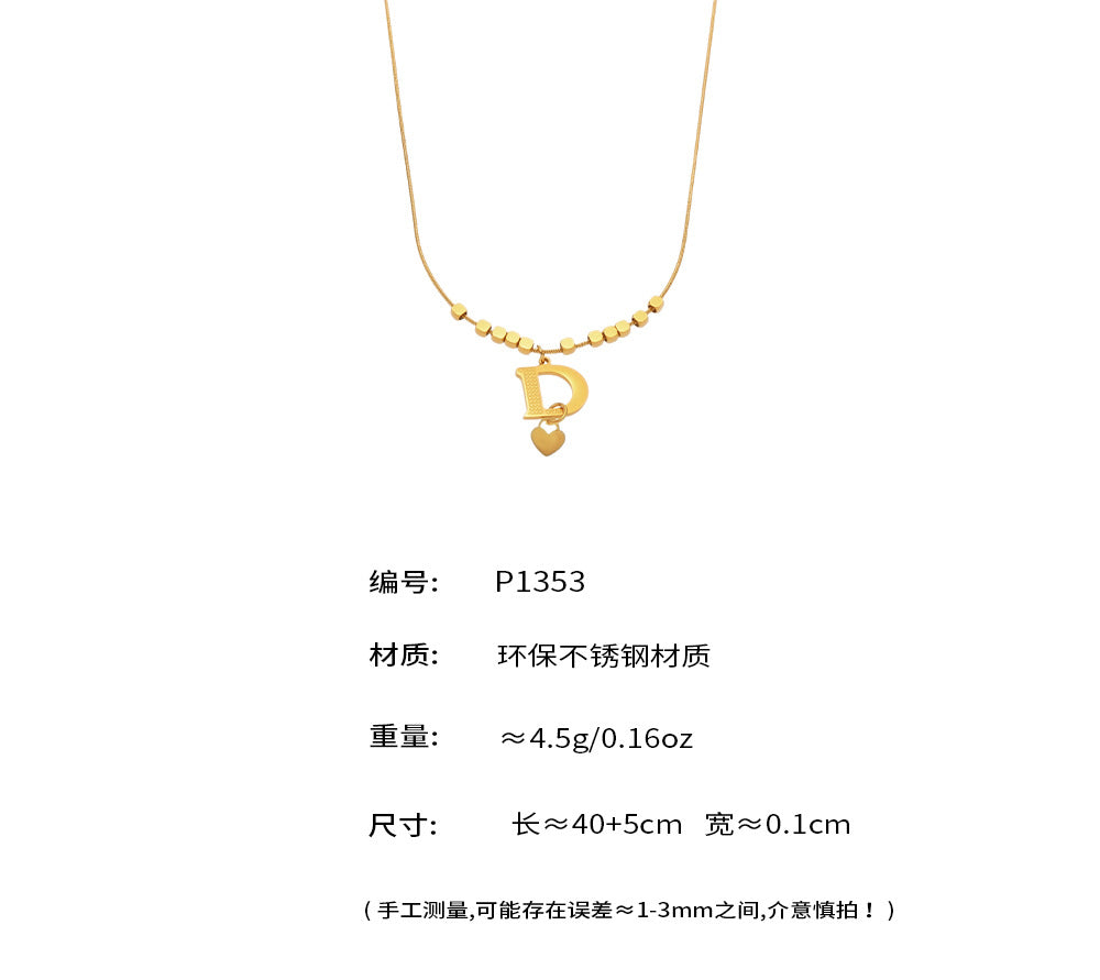 B廠-英文字母D鎖骨項鍊不鏽鋼18K真金ins小眾個性百搭頸鏈批發「P1353」25.06-2