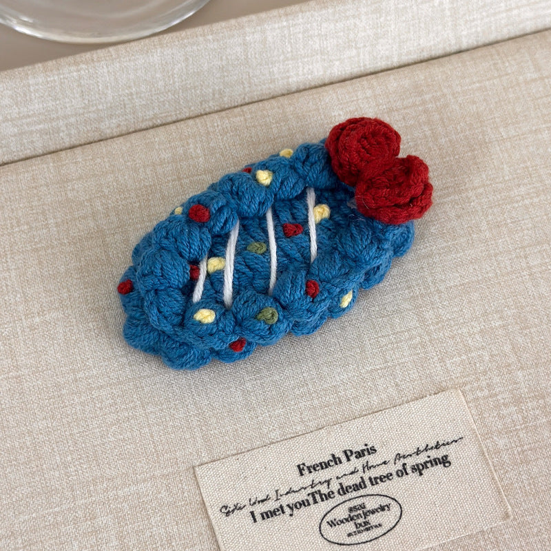 E廠-秋冬手工鈎針毛線水果髮夾女款2025新款前額bb夾側邊夾碎髮瀏海夾「27629」25.11-1