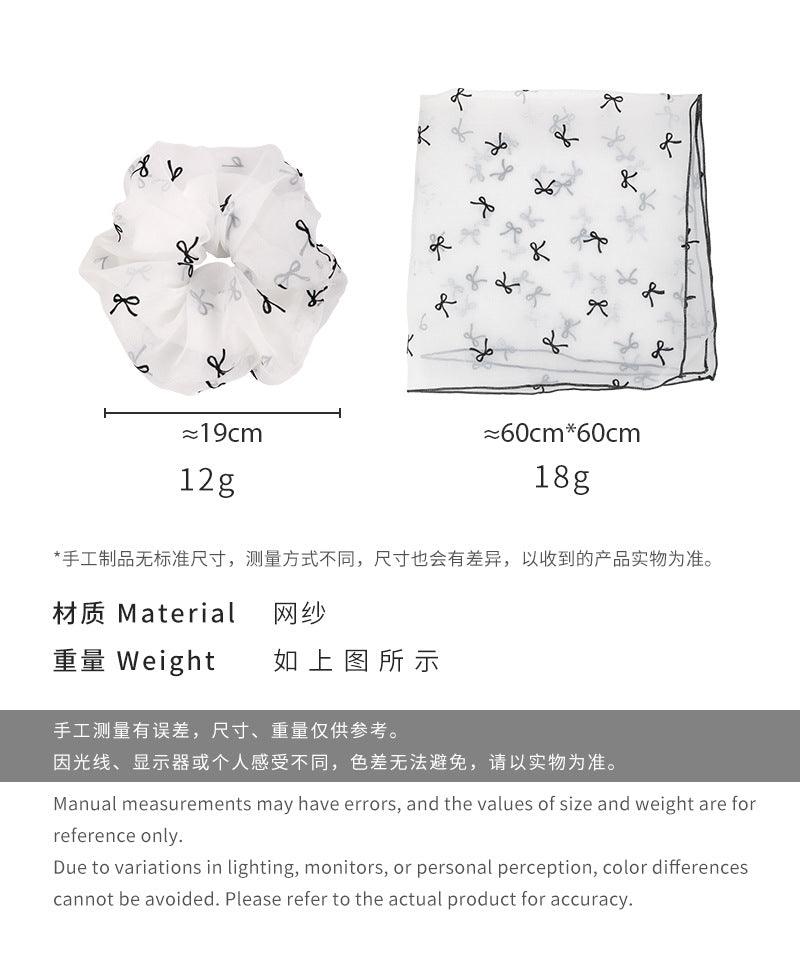 E廠-韓系蝴蝶結網紗大腸髮圈絲巾髮帶女氣質扎髮頭繩可愛三角巾髮飾女「26559」25.02-3