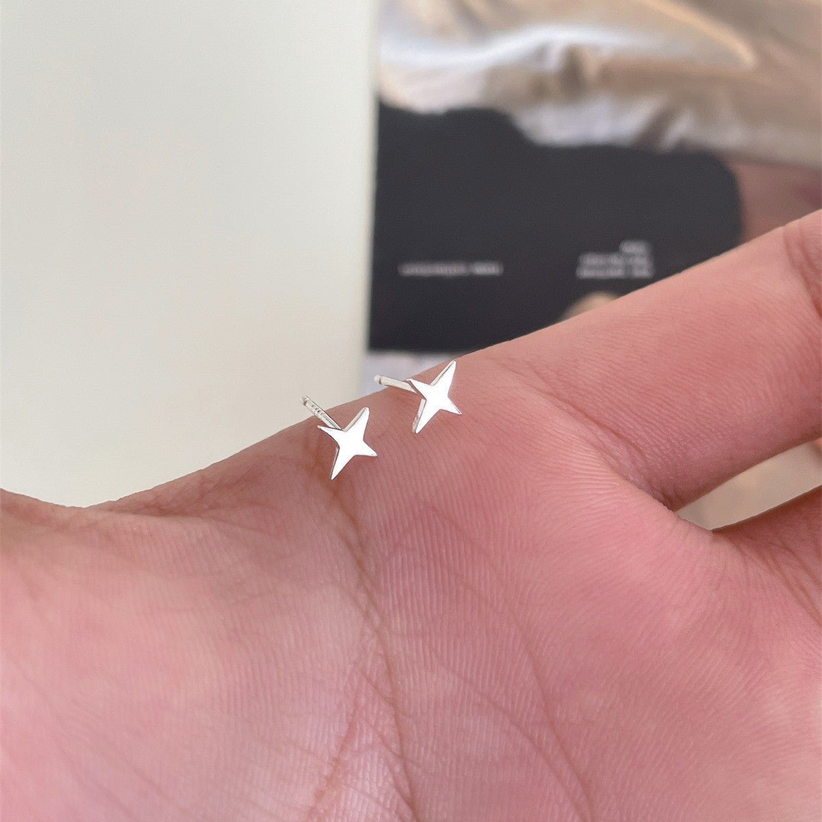 C廠-925純銀四芒星耳釘女簡約小巧百搭耳環輕奢森系高級感設計耳飾「EH-3601」25.06-2