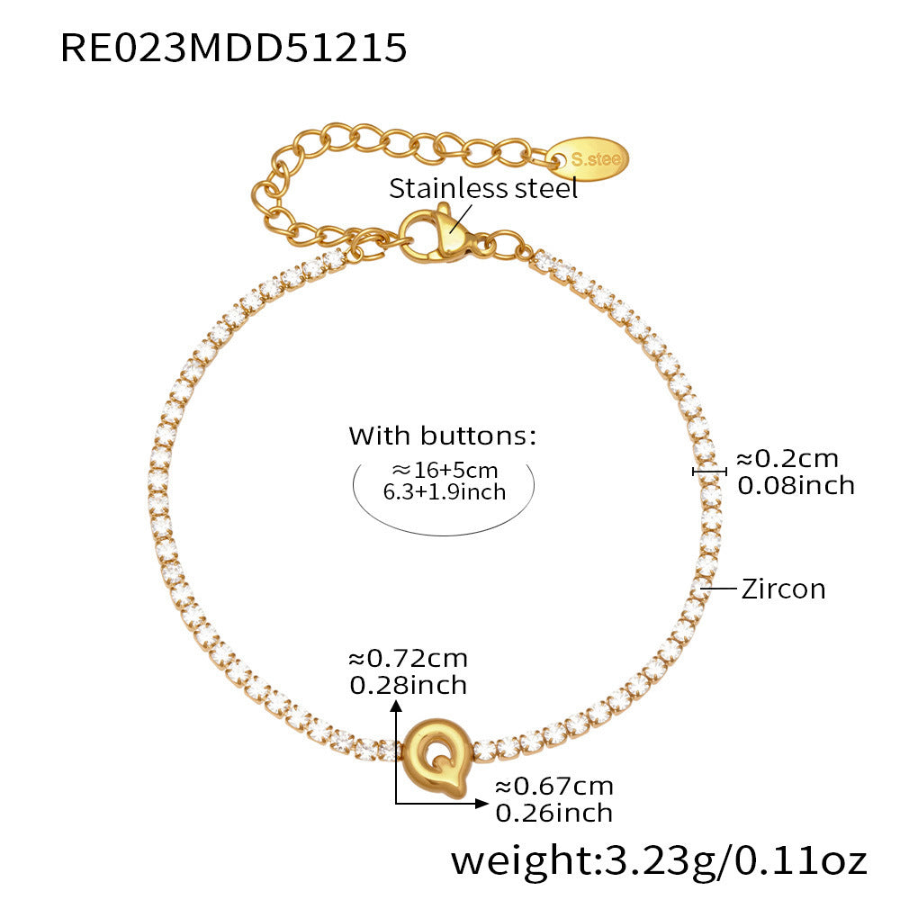 B廠-爆閃爪鑲鋯石26字母手鍊 不鏽鋼鍍18k真金時尚精緻氣質珠寶首飾女「RE023」25.12-3