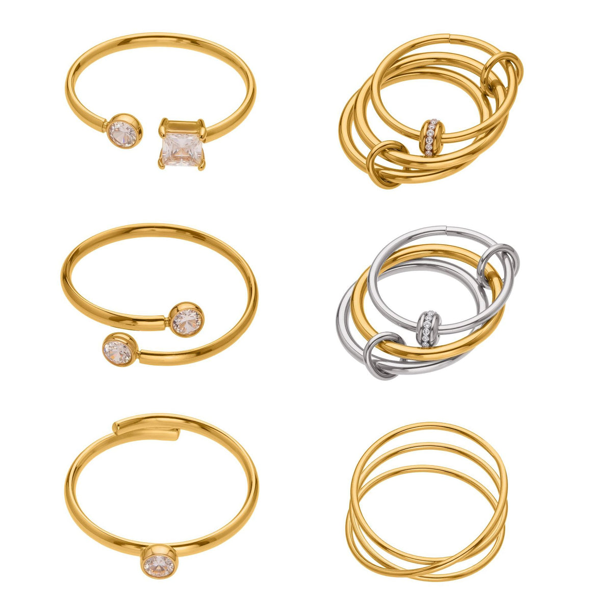 B廠-超閃5A鋯石小鑽尾戒三件套戒指不鏽鋼18k鍍金飾品跨境rings「A309-A312-A313」25.09-4