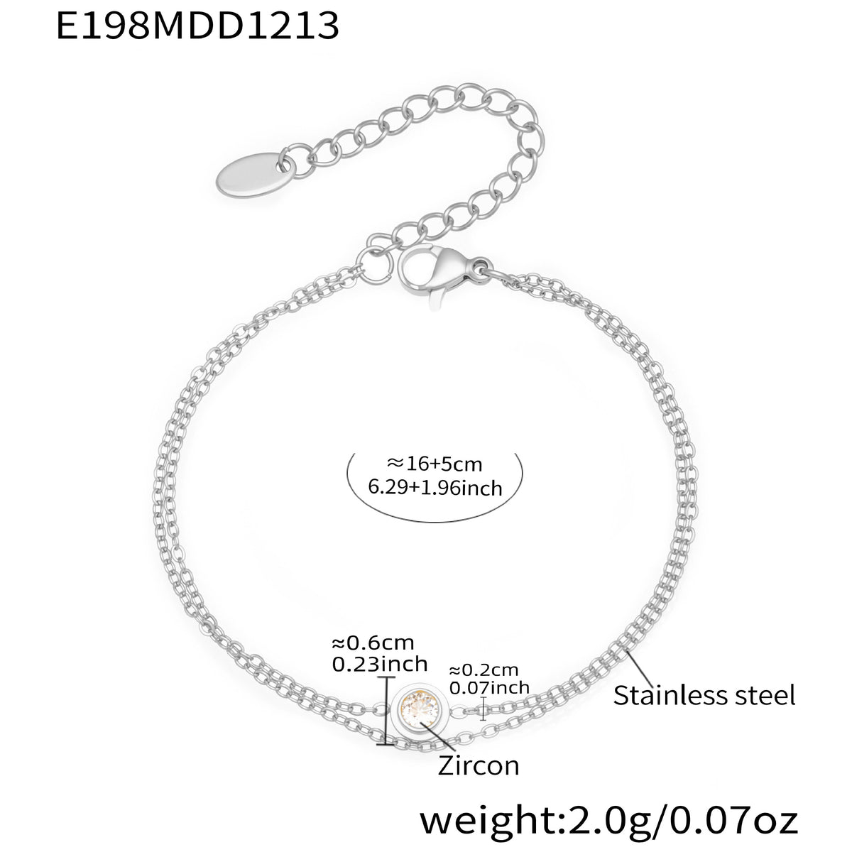 B廠-不鏽鋼單鑽鋯石雙層手鍊鍍18k真金 INS冷淡風疊戴氣質新款手飾女「E198」25.12-3