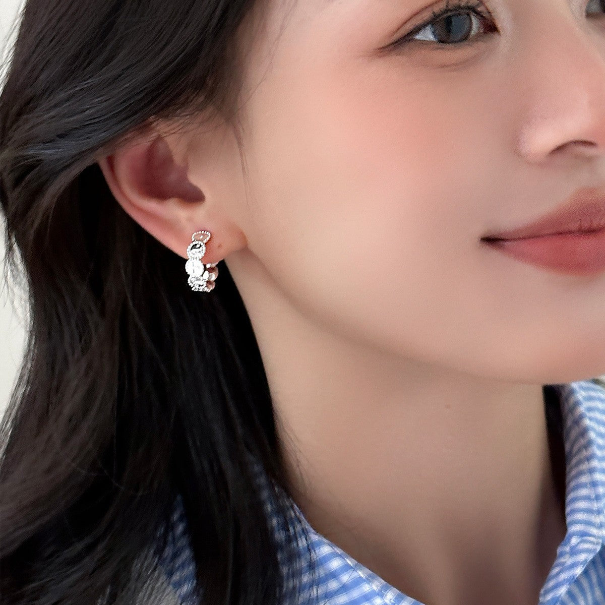 C廠-新款歐陽娜娜同款銀針耳釘女高級感個性簡約小眾時尚耳環氣質耳飾「EH-3822」25.07-3