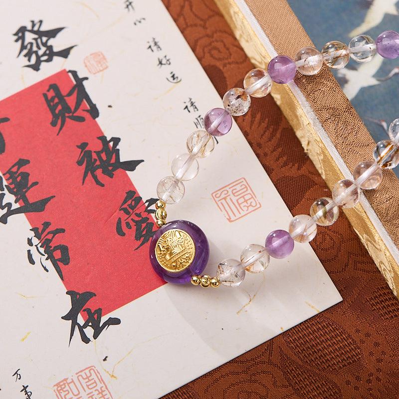 AS廠-扶搖上天然6MM黑金超七手鍊女S925銀紫水晶扎基拉姆水晶手串批發「Q0610694」25.03-3