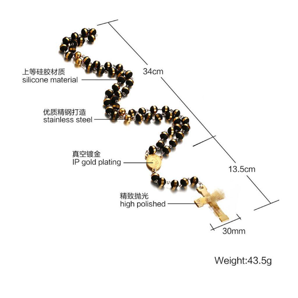 G廠-新品上市8MM不鏽鋼硅膠十字架項鍊金色毛衣鏈批發「NC-210」25.04-2