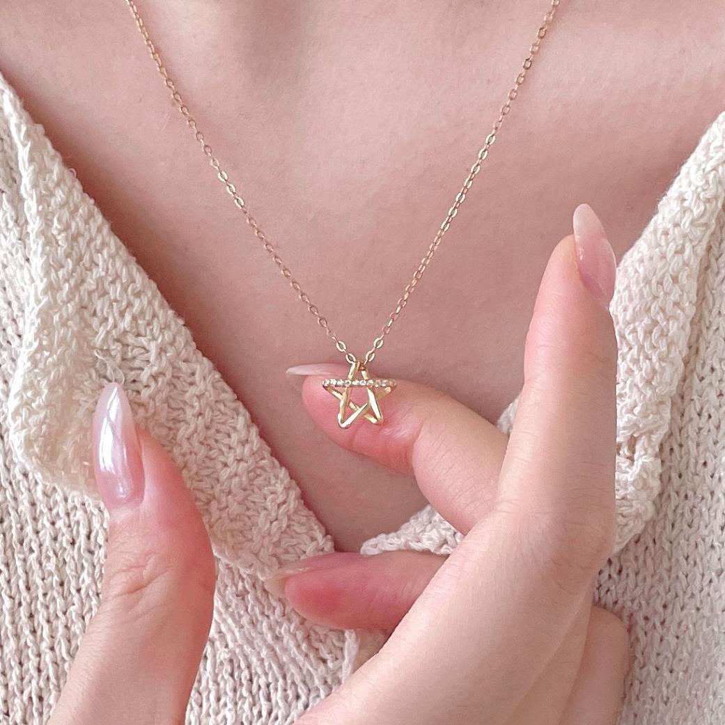 F廠-韓國韓版925純銀鋯石星星項鍊簡約氣質ins小紅書項鍊「B1381」25.11-1