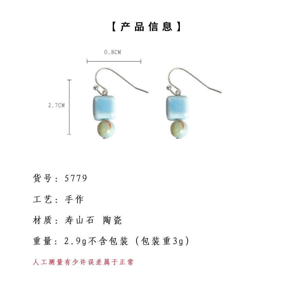 A廠-天然石陶瓷小眾設計師款ins簡約手工耳環工廠夏日 新款耳環飾品女「5779」25.04-1