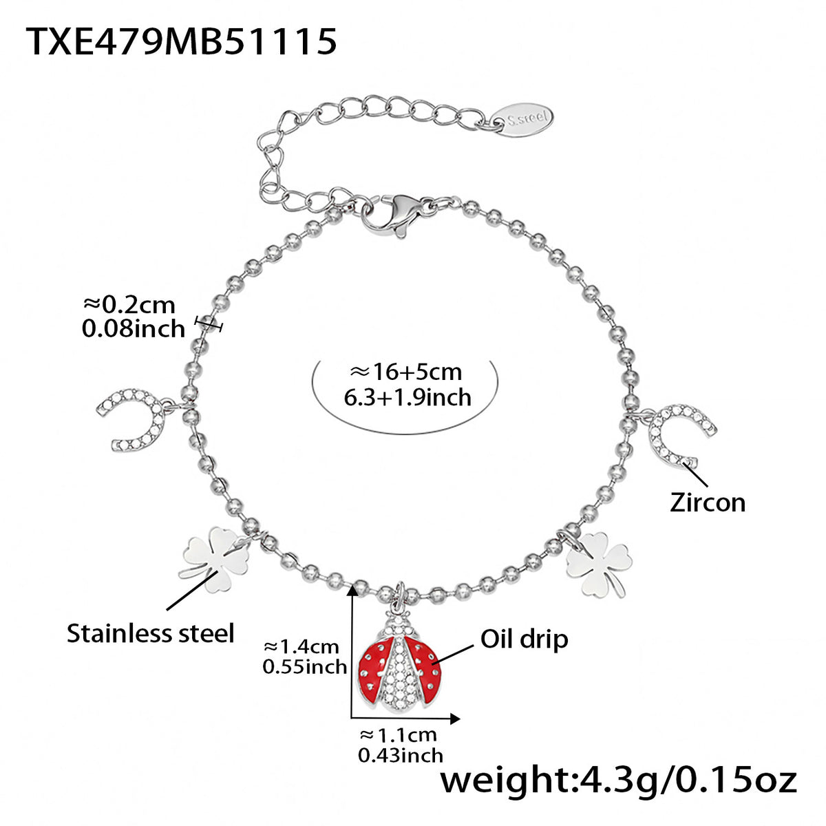 B廠-不鏽鋼5A鋯石滴油七星瓢蟲多配件吊墜項鍊手鍊耳環腳鏈套裝「TXP479」25.11-4