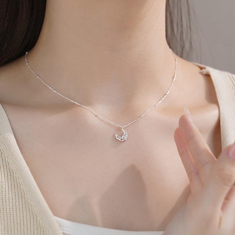 D廠-S925純銀韓版月亮星星項鍊女氣質甜美少女心溫柔鎖骨鏈批發「YC0454N_2」25.04-1