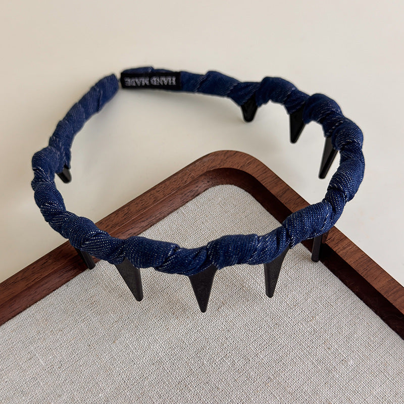 E廠-韓系纏繞編織牛仔髮箍帶齒防滑齒頭箍日常簡約經典百搭波浪頭飾「27245」25.07-4