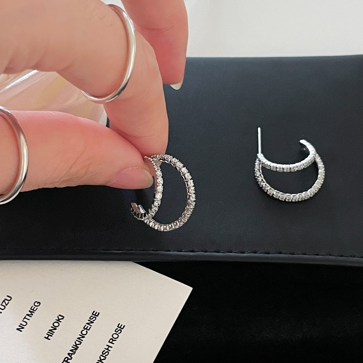 C廠-小眾設計冷淡風細閃鋯石銀針耳釘女高級感百搭疊戴風雙層秋冬耳飾「EH-4121」25.10-5