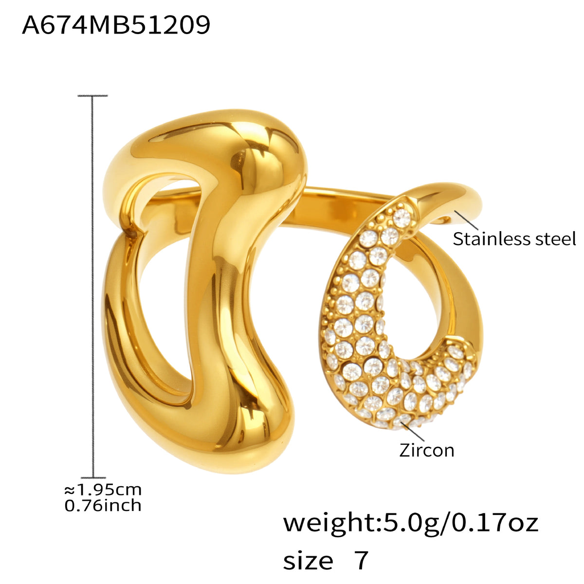 B廠-不鏽鋼細鑽鑲嵌鋯石開口戒指組合鍍18k真金INS小眾時尚設計手飾品「A382-A-A622-A674」25.12-3