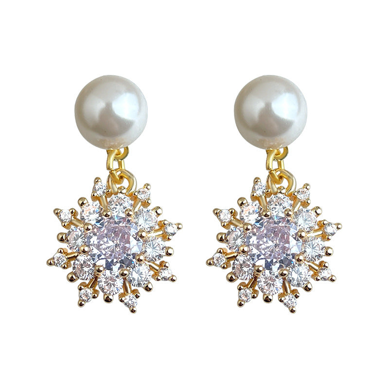 A廠-時尚輕奢高級感鋯石雪花珍珠耳環氣質唯美新款手工耳環「7078」25.11-2