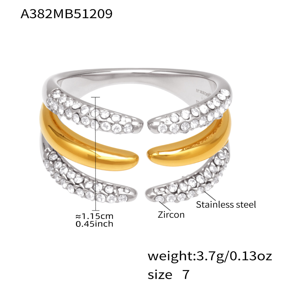 B廠-不鏽鋼細鑽鑲嵌鋯石開口戒指組合鍍18k真金INS小眾時尚設計手飾品「A382-A-A622-A674」25.12-3