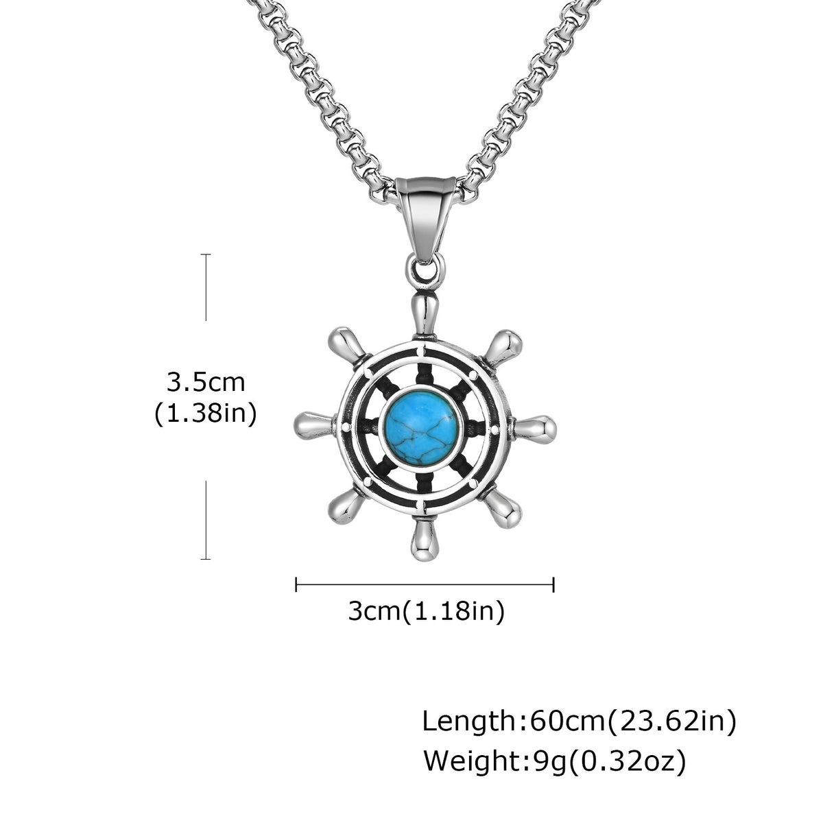 G廠-不鏽鋼復古項飾品船舵水手掛墜海軍潮牌船舵綠松石吊墜「PN-2234」25.11-2