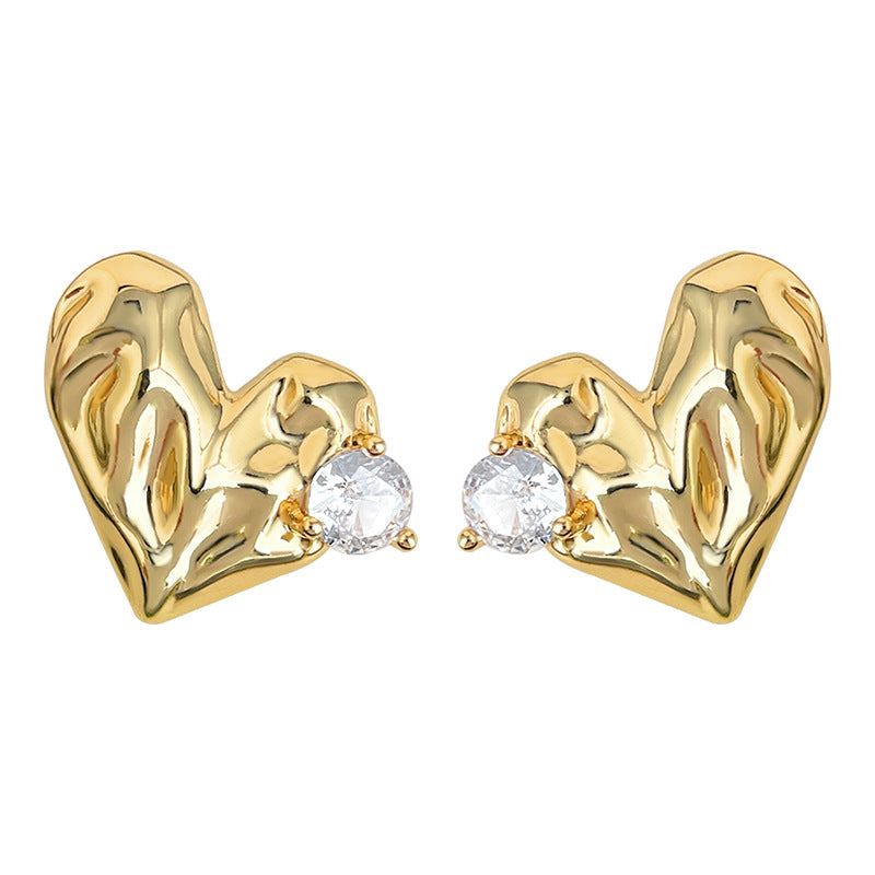 A廠-原創肌理感微鑲鋯石925銀針時尚高級感輕奢風愛心耳飾工廠 耳釘女「7152」25.11-4