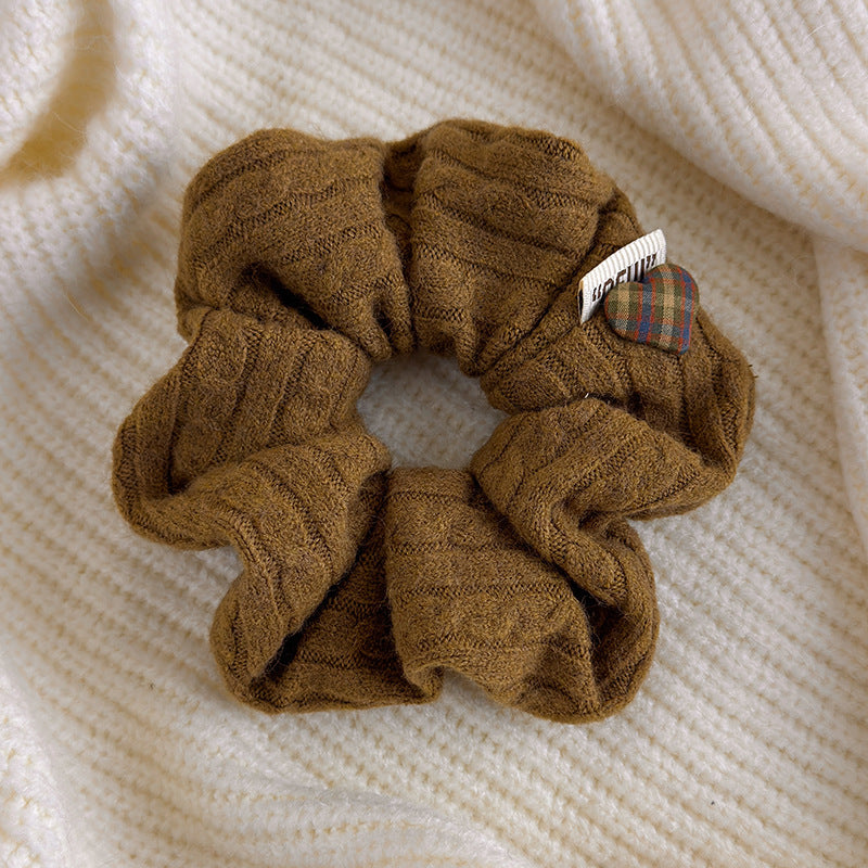 E廠-韓系麻花針織褶皺毛線大腸髮圈高級感氣質頭花髮繩扎頭高彈力頭繩「27707」25.11-4