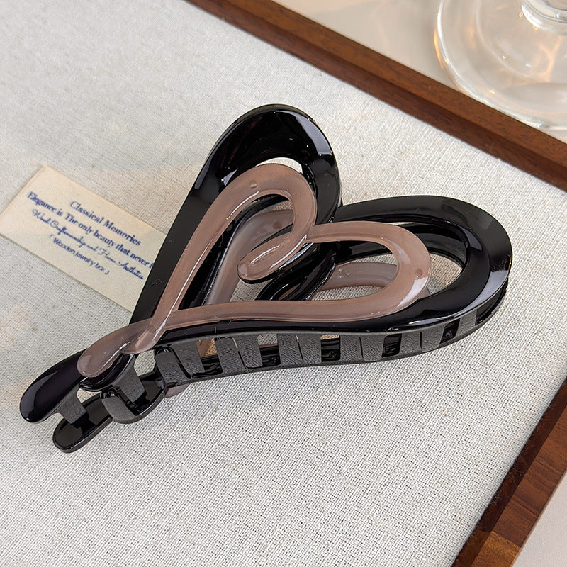 E廠-秋冬奶咖色漸變雙層愛心抓夾個性ins風不規則後腦勺髮抓盤髮夾女「27753」25.12-1