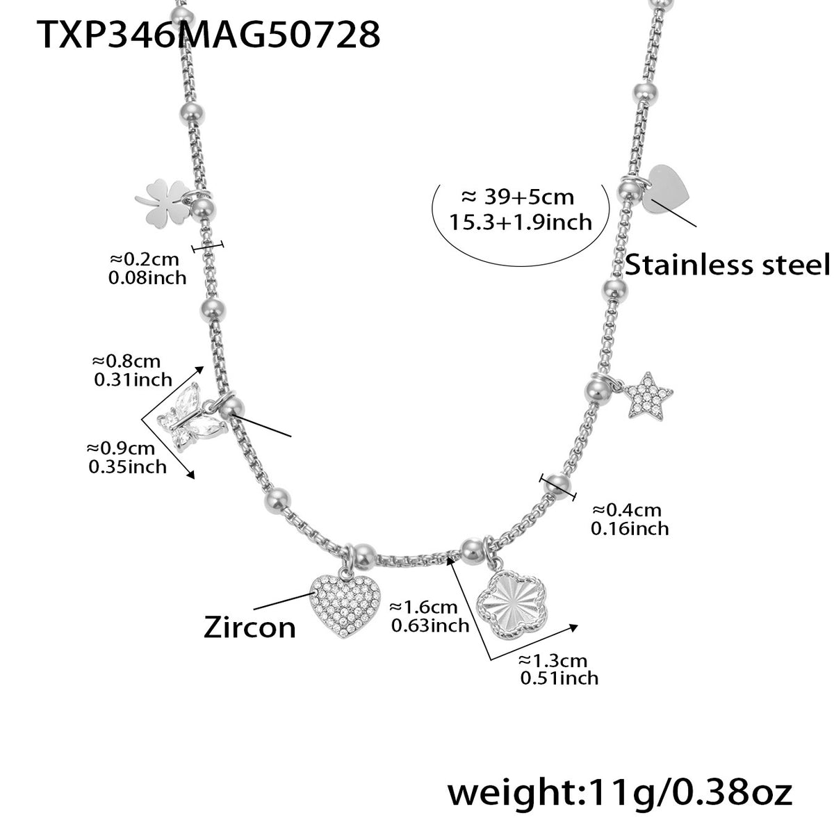 B廠-超閃5A鋯石愛心花朵鎖骨項鍊ins風手鍊不鏽鋼18K金時尚首飾「TXP346」25.08-1