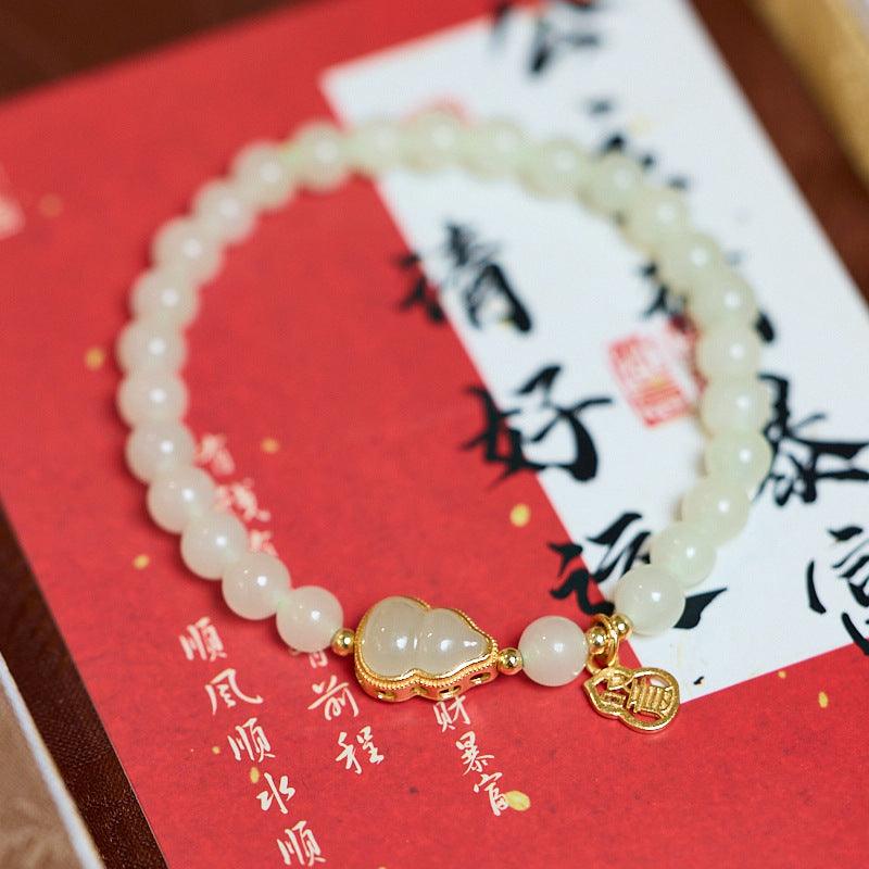 AS廠-天然和田玉手鍊女S925銀吉祥如意葫蘆玉石手串輕奢高級感手飾批發「TY0611037」25.03-3