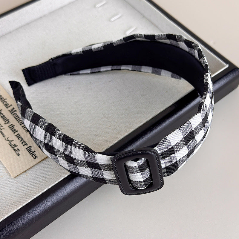 E廠-復古經典黑白格髮箍女秋冬時尚氣質頭箍高顱頂壓髮日常外戴髮捆「27634」25.11-1