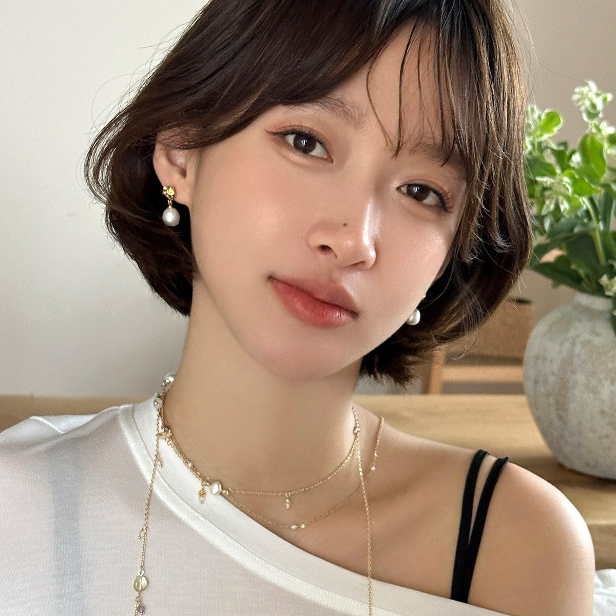 C廠-日韓小香風天然珍珠耳釘女輕奢氣質皺摺銀針耳環小眾高級感耳飾「EH-4043」25.09-2