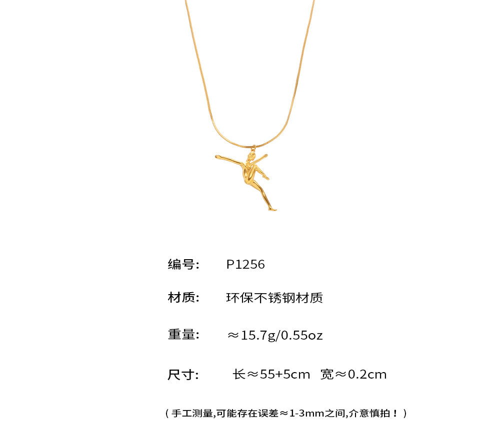 B廠-5A鋯石翩翩起舞女孩雙層鎖骨項鍊時尚精緻小巧不鏽鋼配飾品「P1256-P116」25.06-2