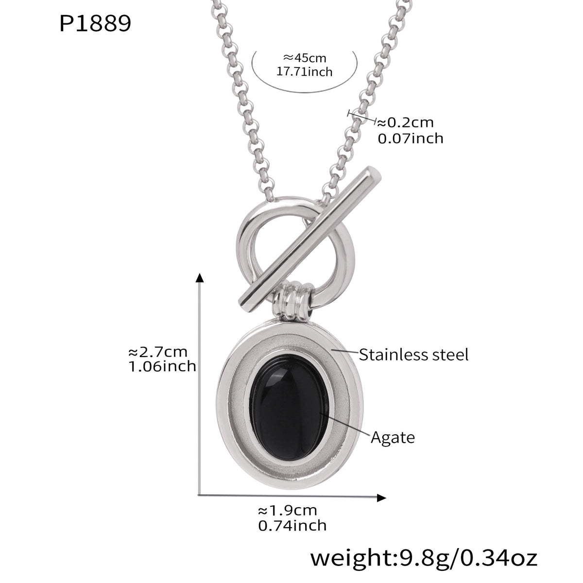 B廠-不鏽鋼天然瑪瑙吊墜OT扣項鍊個性優雅氣質戒指套裝鍍18k金不掉色「P1889」25.12-2