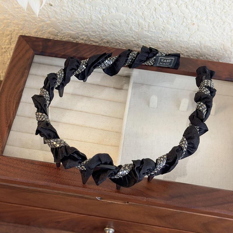 E廠-輕奢黑色纏繞布藝髮箍女2024新款氣質高級感壓髮帶齒防滑頭箍髮卡「26706」25.03-4