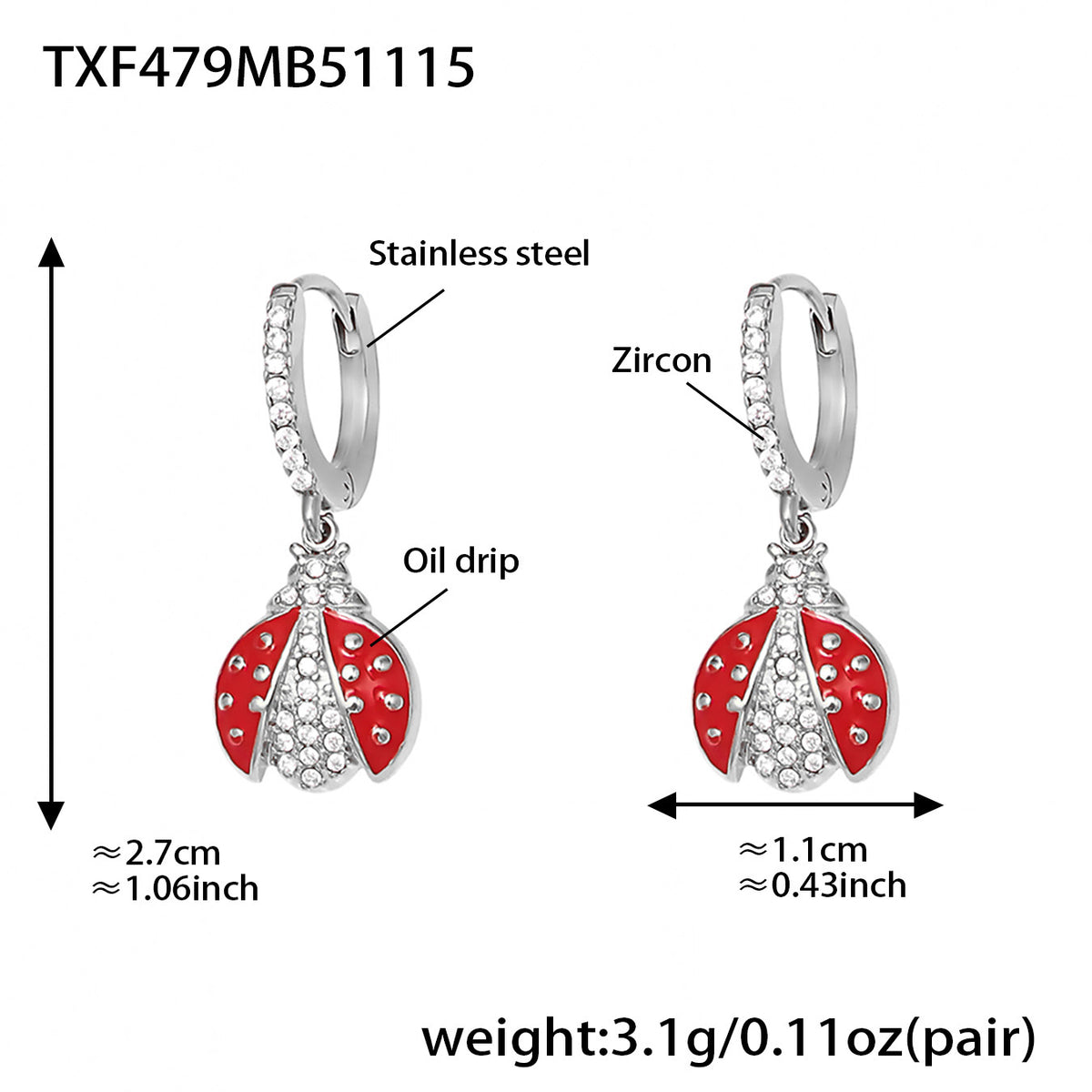B廠-不鏽鋼5A鋯石滴油七星瓢蟲多配件吊墜項鍊手鍊耳環腳鏈套裝「TXP479」25.11-4