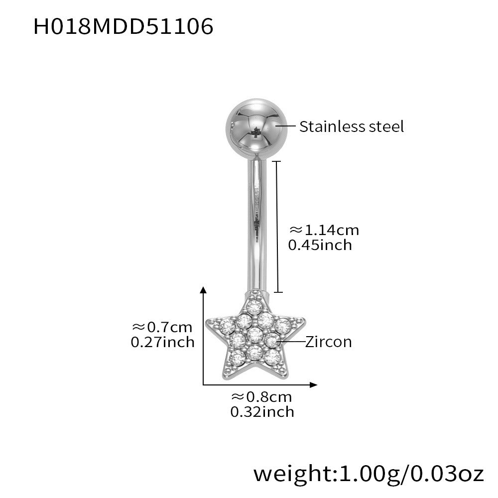 B廠-跨境新款多元素滿鑽鋯石肚臍釘不鏽鋼鍍18k金歐美穿刺飾品「H009」25.11-2