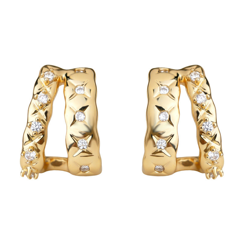 A廠-微鑲鋯石時尚高級感幾何925銀針保色 新款輕奢風芒星耳飾工廠耳環「7222」25.12-2