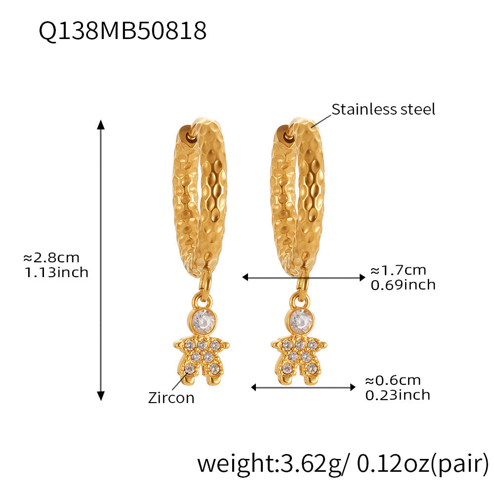 B廠-超閃5A鋯石太空人帶鑽耳環不鏽鋼鍍18k金時尚百搭秋季飾品「Q132-Q140」25.08-4
