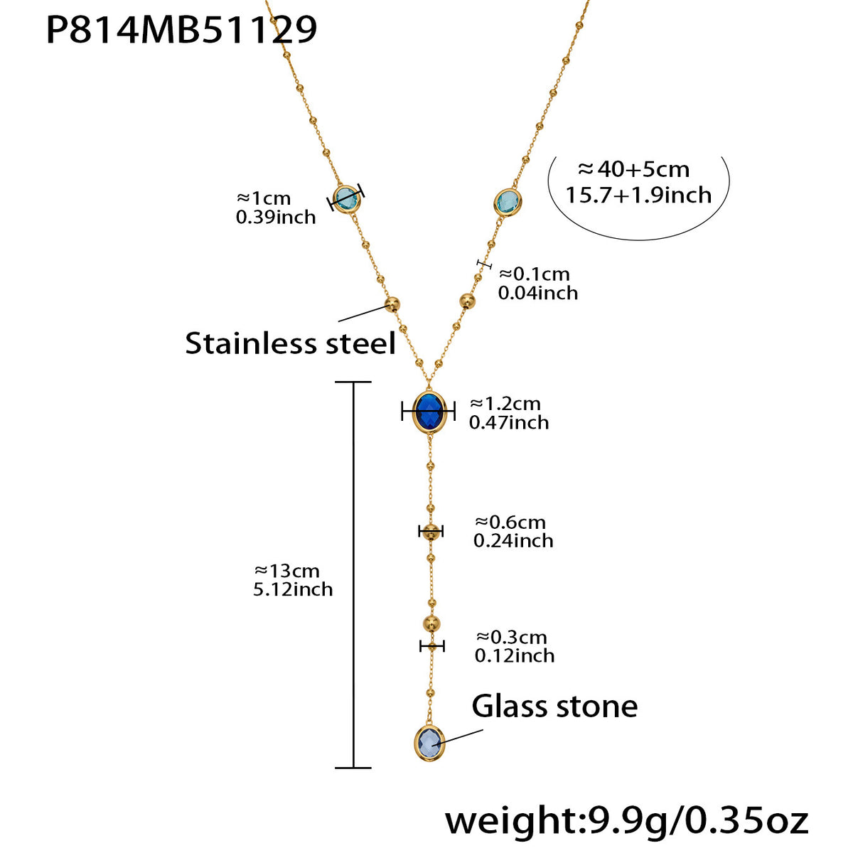 B廠-不鏽鋼十字夾珠鏈橢圓包邊切面玻璃石項鍊耳環首飾套裝鍍18k真金「TXP506」25.12-1